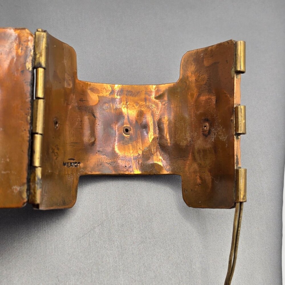 VTG Casa Maya Brutalist Copper & Malachite 2" Wide Cuff Bracelet 7" Mexico 99.8g - Picture 8 of 15